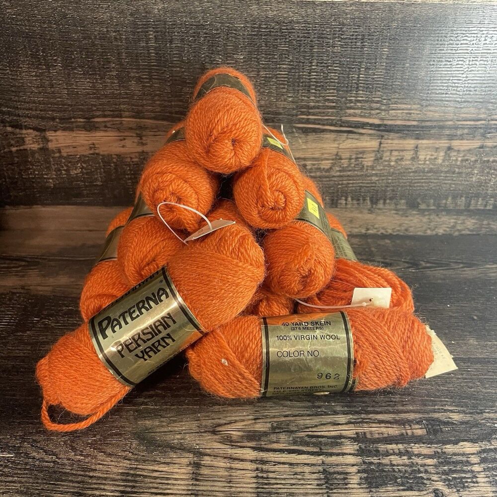 Vintage Paternayan Persian Yarn #962 Orange Virgin Wool 12 Skeins - 40 Yards Ea.